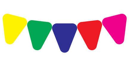 Rounded colorful triangle flags banner isolated on white background, decorative festive element for party and celebration design, cheerful carnival style graphic illustration for event decoration