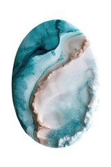 Fototapeta premium A watercolor frame with an elongated oval shape. The design features various shades of blue and white, resembling underwater scenes. The background is transparent and allows for easy placement