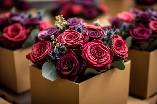 selective focus industrial wedding flower preparation line