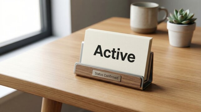 Active Status Card on Wooden Table