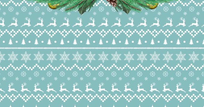 Animation of fir tree frame over christmas decorations