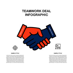 Infographic teamwork deal with handshake vector format complete with icons, for presentations. Editable vector.