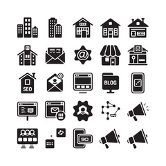  Digital Marketing and Real Estate Icon Set for SEO Business Growth Strategy.