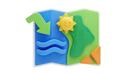 Children's Toy Map with Sun, Water, and Land Elements