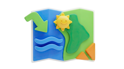 Children's Toy Map with Sun, Water, and Land Elements