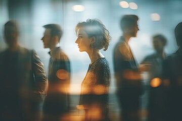 Woman in office with blurred background