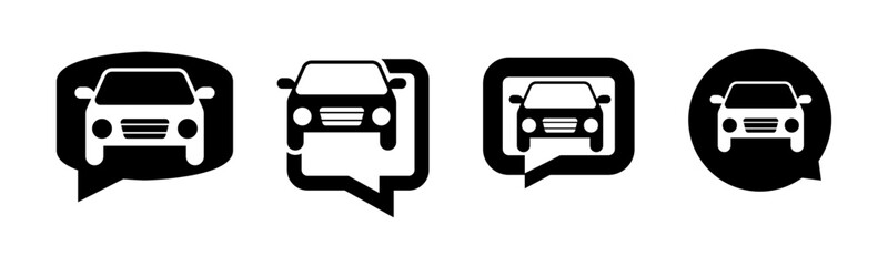 Transportation icon set illustration vector. Car with bubble speak sign and symbol.	
