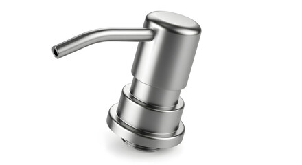Sleek brushed stainless steel soap dispenser pump head for liquid soap or lotion, a concept of modern home hygiene and cleanliness, isolated on a white background