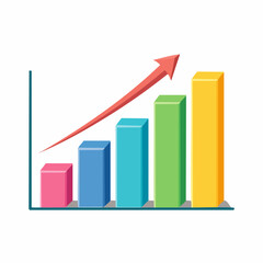 Business growth chart. Colorful bar graph with rising arrow. Vector illustration of increasing statistics. Growth diagram on white background. Infographic element. Business data