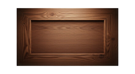 Brown wooden panel with rectangular recessed area on transparent background