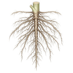 Detailed illustration of tree roots with extensive branching isolated on transparent background