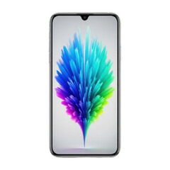 Colorful smartphone screen with vibrant abstract crystal design on isolated transparent background