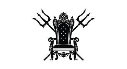 An ornate black throne with trident details and elaborate carvings dominates the image presented as a striking silhouette high quality professional © GDMala02