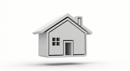 Fototapeta premium 3D rendered illustration of a small house model with door and chimney on a plain surface viewed from the front