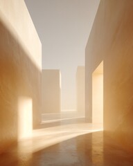 Minimalist Architectural Passage Filled with Warm Diffused Light