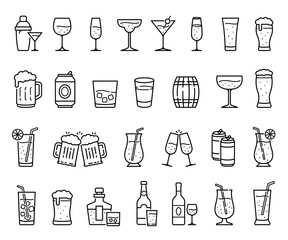 Glass and beverage line icon set vector illustration.	
