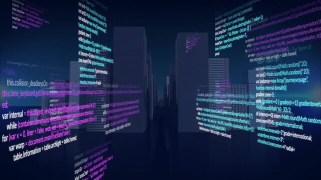Floating code panels entering tunnel, gliding inward and updating syntax, visualizing data flow