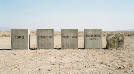 Concrete Blocks Displaying Business Process Stages in Desert