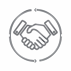 Obraz premium Handshake in circle. Business partnership icon. Agreement and cooperation symbol. Handshake line art. Vector illustration on white background.