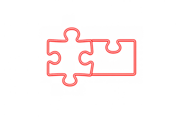 Red glowing puzzle pieces connecting, finding solutions, teamwork, business strategy, logical thinking concept with neon effect