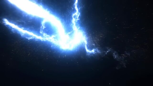 Dramatic electric light transition with sparks and energy burst in blue
