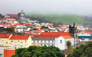 Horta city skyline with church - Faial island, Azores