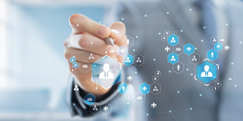 Human Resource Management and Organizational Structure Illustrated on Virtual Interface.
