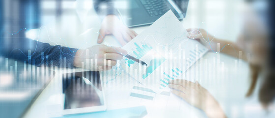 Data Visualization and Analytics Insights on a Wide Banner, Business and Technology Concept.