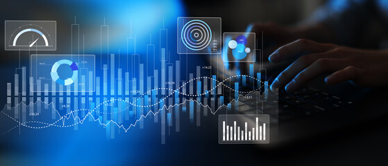Data Analytics and Financial Performance Visualization on Digital Interface.