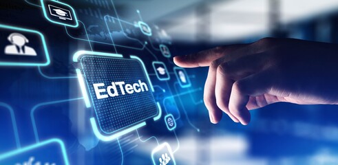 EdTech Educational Technology Enhancing Learning Through Digital Tools, projection on a virtual screen, Business and Technology Concept.