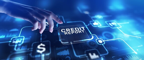 Credit Report Evaluating Financial Health and Creditworthiness, projection on a virtual screen, Business and Technology Concept.