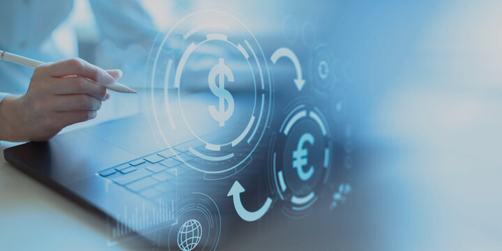 Global Currency Exchange and Digital Transactions in Modern Fintech. - Powered by Adobe