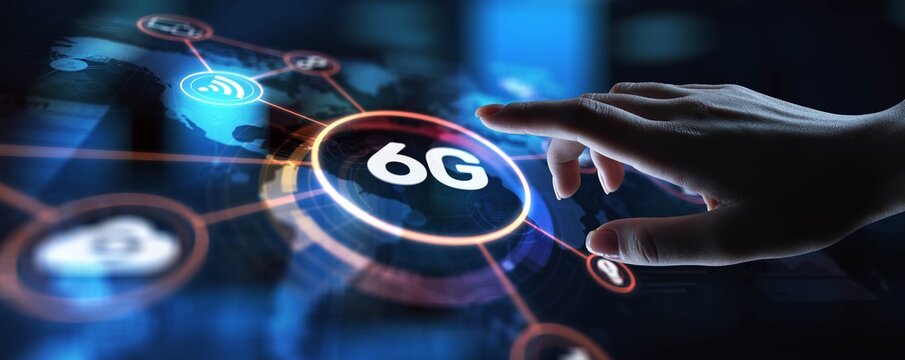 6G Future Connectivity Solutions, projection on a virtual screen, Business and Technology Concept.