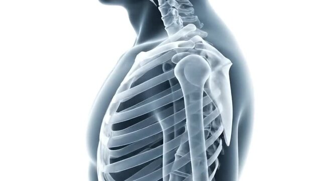 Human rib cage anatomy illustration showing side view skeletal structure and chest bones