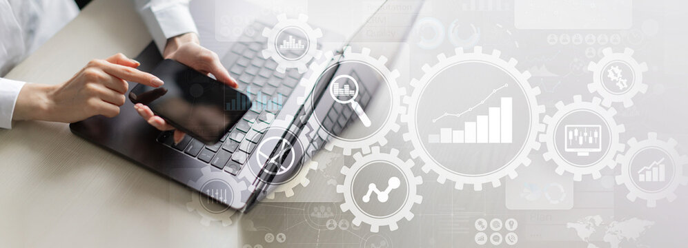 Business Process Automation and Data Analytics for Enhanced Productivity on a Wide Banner, Business and Technology Concept.