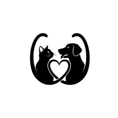 Dog and Cat Heart Silhouette Vector 