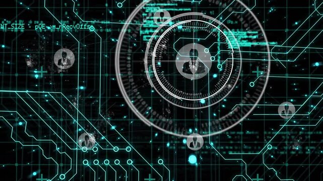 Animation of scope scanning over data processing on black backgorund