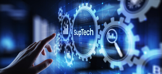 Suptech Regtech Supervisory Regulation technology concept on virtual screen.