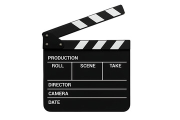 Obraz premium Classic Black and White Movie Clapperboard Slate Isolated on White for Film Production and Cinema Concepts