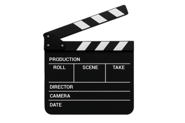 Classic Black and White Movie Clapperboard Slate Isolated on White for Film Production and Cinema Concepts