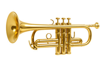 Fototapeta premium Elegant Orchestral Trumpet Musical Instrument Rendered in Gold Metal Finish on Clean White Backdrop