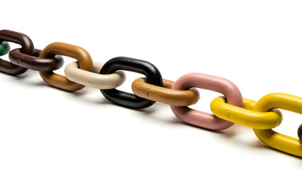 A close-up shot of a chain with colorful links laid diagonally on the surface
