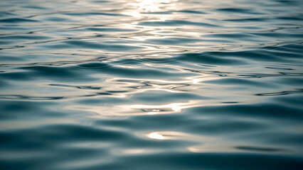 Captivating close-up of sun-dappled water surface, showcasing intricate ripples and shimmering light reflections, evoking a sense of calm and natural serenity