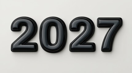 Elegant Black 2027 Figures Against a White Backdrop, Modern Minimalistic Design and Shapes