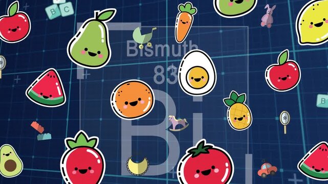 Animation of fruti, vegetables and data processing over grid