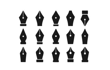 Collection of black fountain pen nib silhouettes on white background