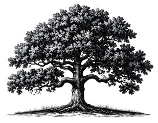 Majestic Oak Tree: The image showcases a grand, robust oak tree, its expansive canopy reaching towards the sky, its deep roots anchoring it firmly to the earth, a symbol of strength and longevity.