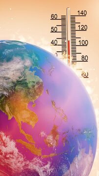 Asia heatwave and rising temperature visualized from space. 3D render. Elements of this image furnished by NASA