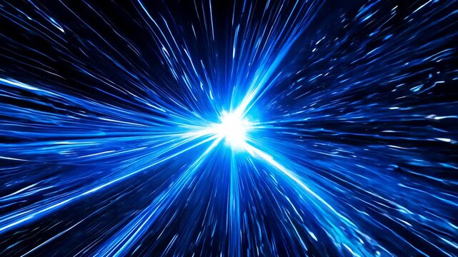 Dynamic depiction of a cosmic explosion, featuring radiant blue rays emanating from a central point. the image conveys motion and energy, ideal for science fiction themes or technological designs.
