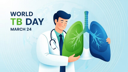 Doctor holding healthy and diseased lungs for world tb day on march 24 awareness campaign